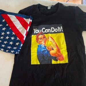 Medium, “you can do it” T-shirt and patriotic bandanna
